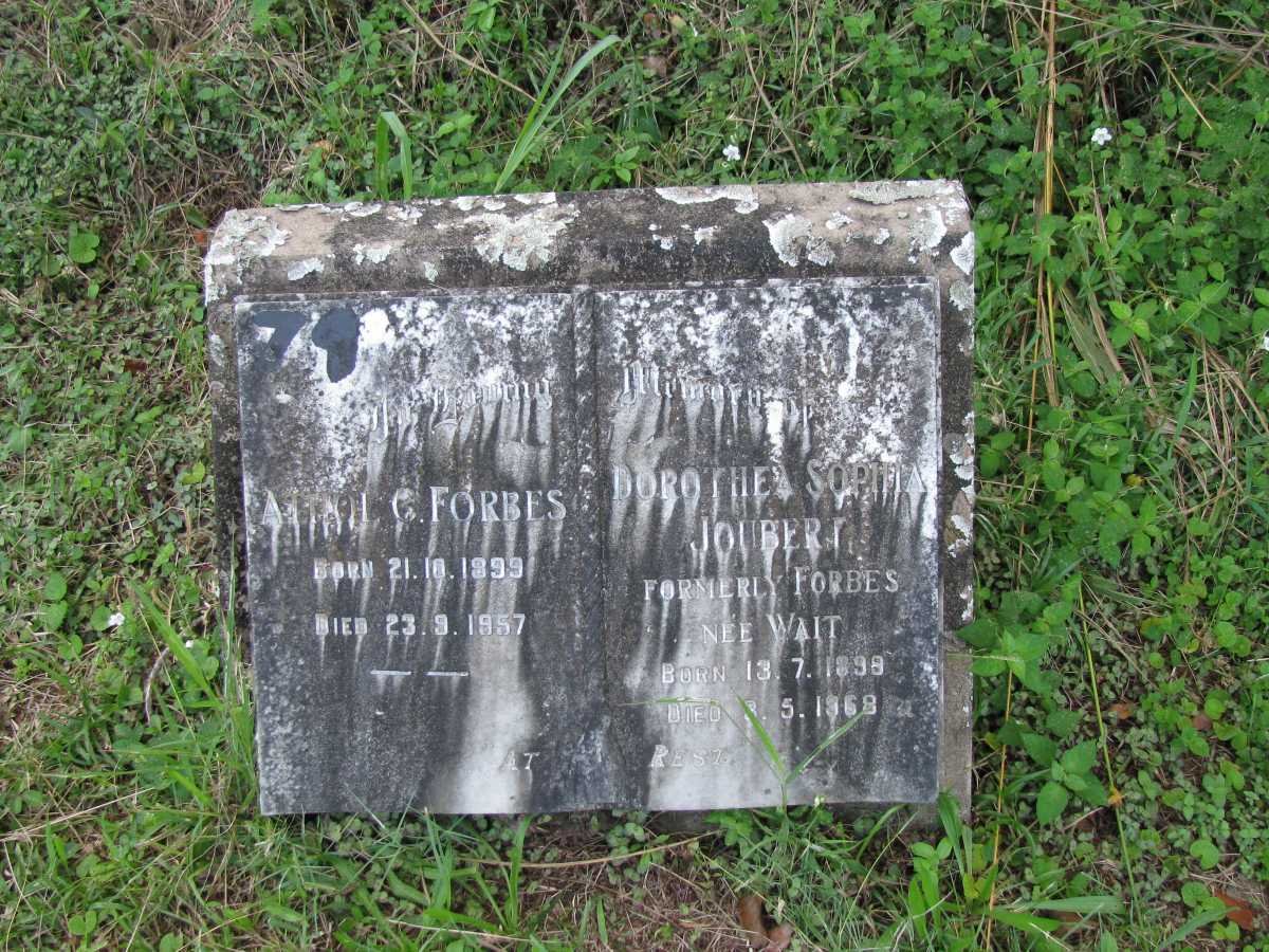 FORBES Athol C. 1899-1957 &amp; Dorothea Sophia JOUBERT previously FORBES nee WAIT 1898-1968