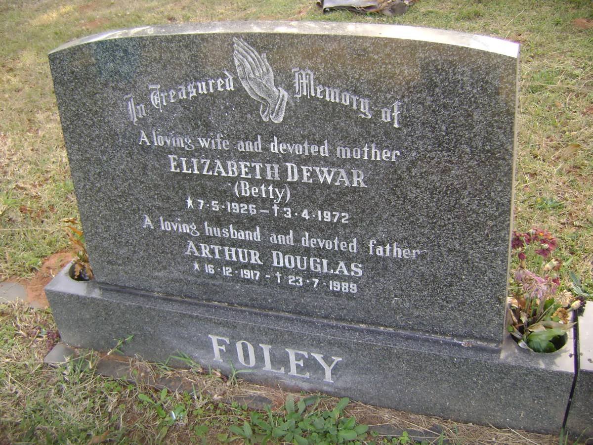 FOLEY Arthur Douglas 1917-1989 &amp; Elizabeth DEWAR 1926-1972