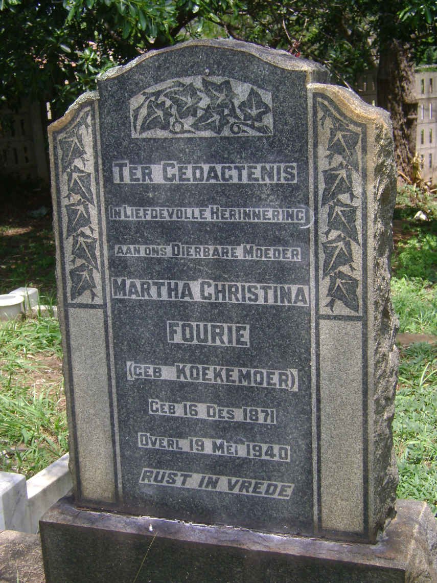 FOURIE Martha Christina nee KOEKEMOER 1871-1940