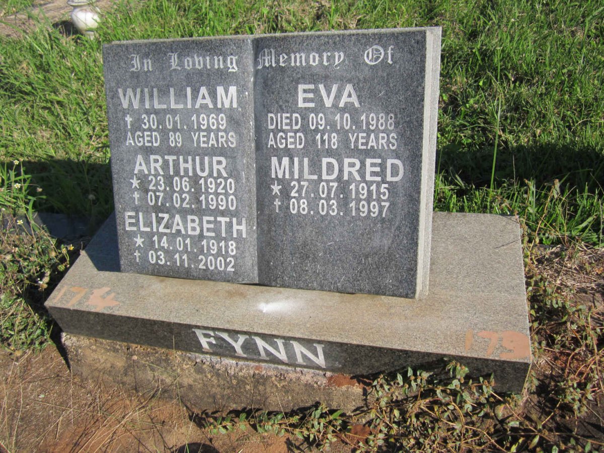 FYNN William -1969 :: FYNN Arthur 1920-1990 :: FYNN Elizabeth 1918-2002 :: FYNN Eva -1988 :: FYNN Mildred 1915-1997