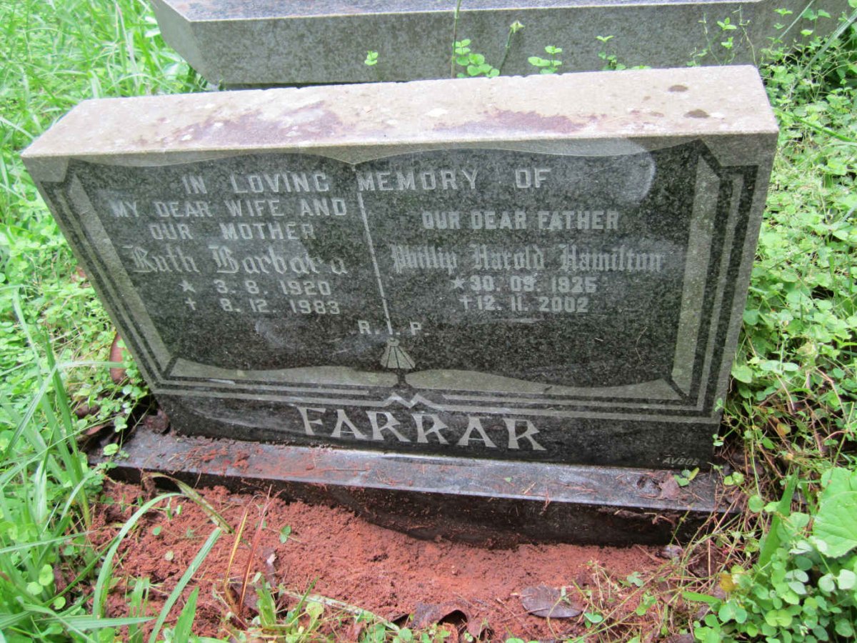 FARRAR Phillip Harold Hamilton 1925-2002 &amp; Ruth Barbara 1920-1983