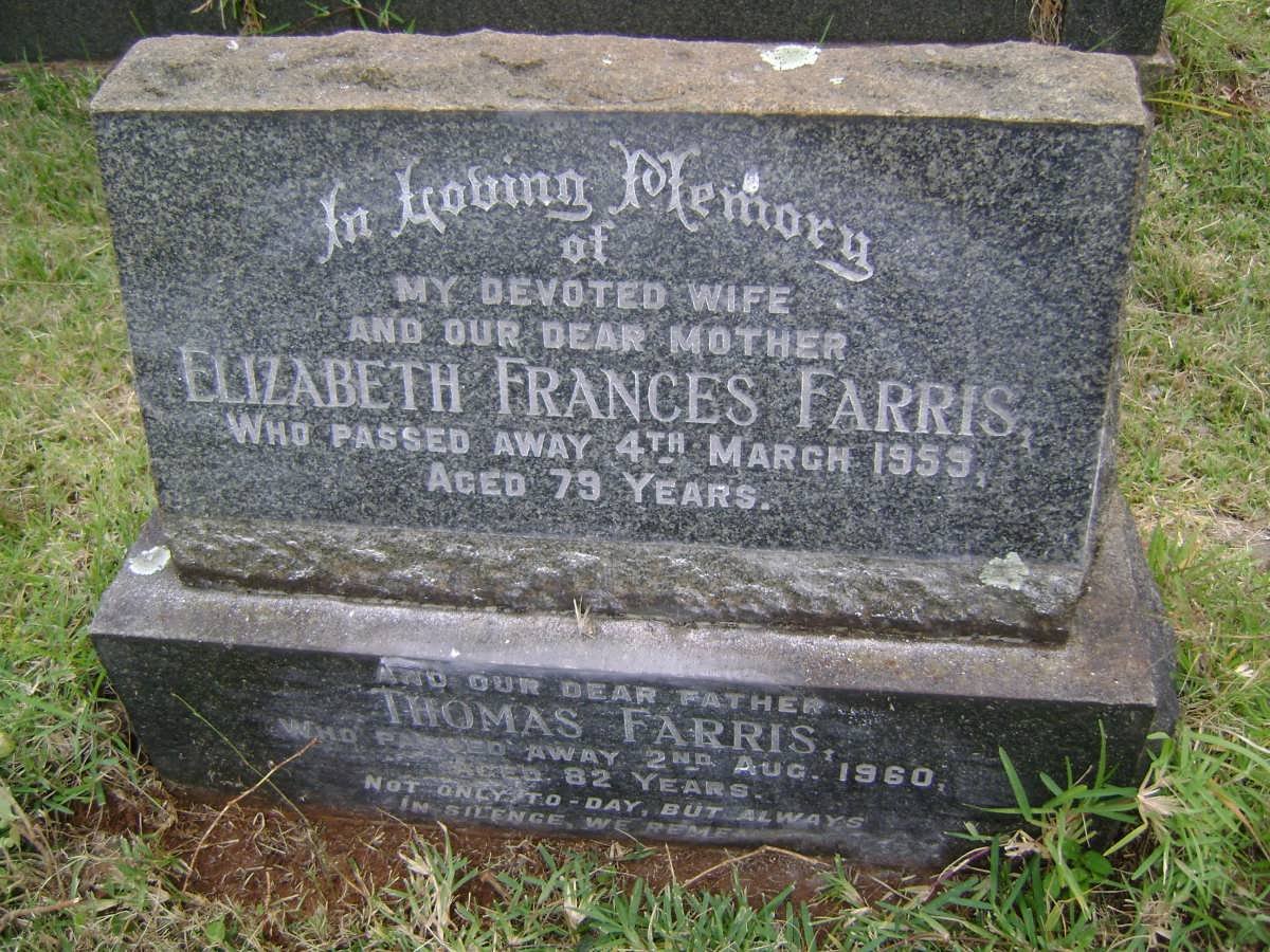 FARRIS Thomas -1960 &amp; Elizabeth Frances -1959