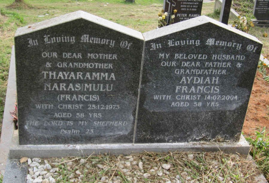 FRANCIS Aydiah - 2004 :: NARASIMULU Thayaramma nee FRANCIS -1973