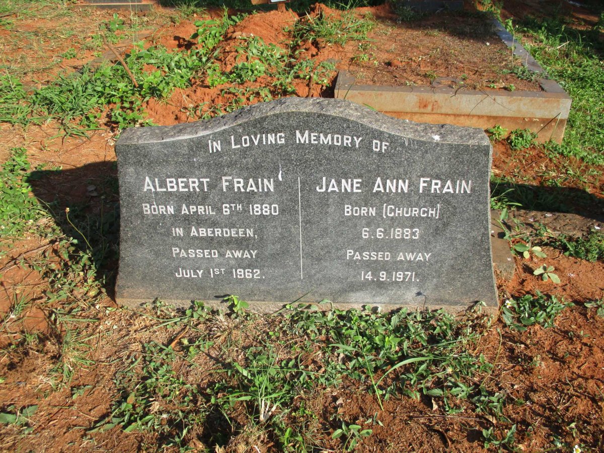 FRAIN Albert 1880-1962 &amp; Jane Ann CHURCH 1883-1971
