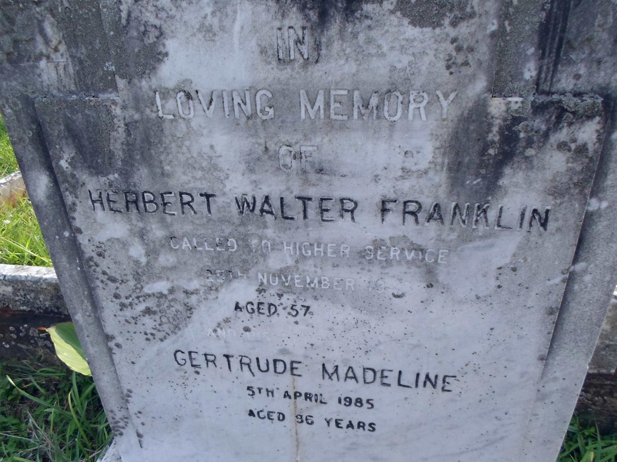 FRANKLIN Herbert Walter -1940 &amp; Gertrude Madeline -1985