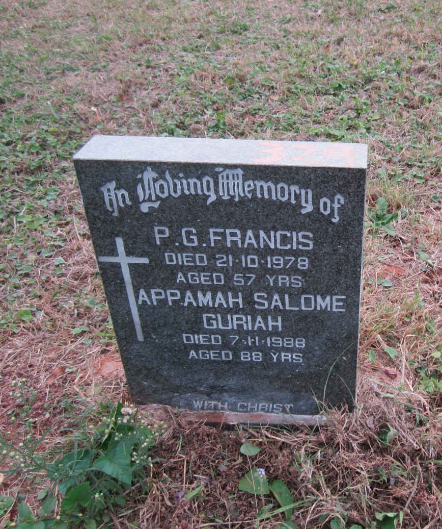 FRANCIS P.G. -1978 :: GURIAH Appamah Salome -1988