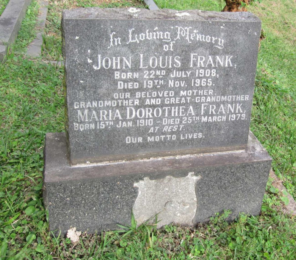 FRANK John Louis 1908-1965 &amp; Maria Dorothea 1910-1979