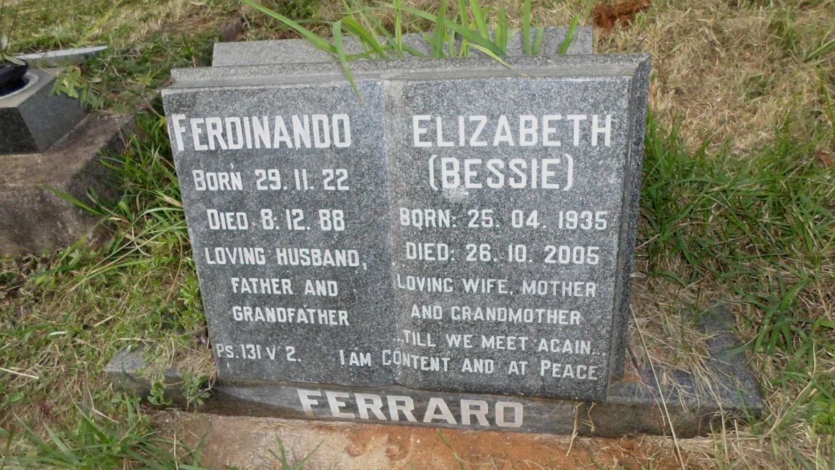 FERRARO Ferdinando 1922-1988 &amp; Elizabeth 1935-2005