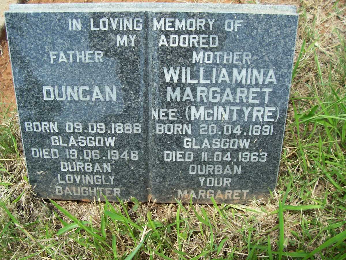 FERGUSON Duncan 1888-1948 &amp; Williamina Margaret McINTYRE 1891-1963