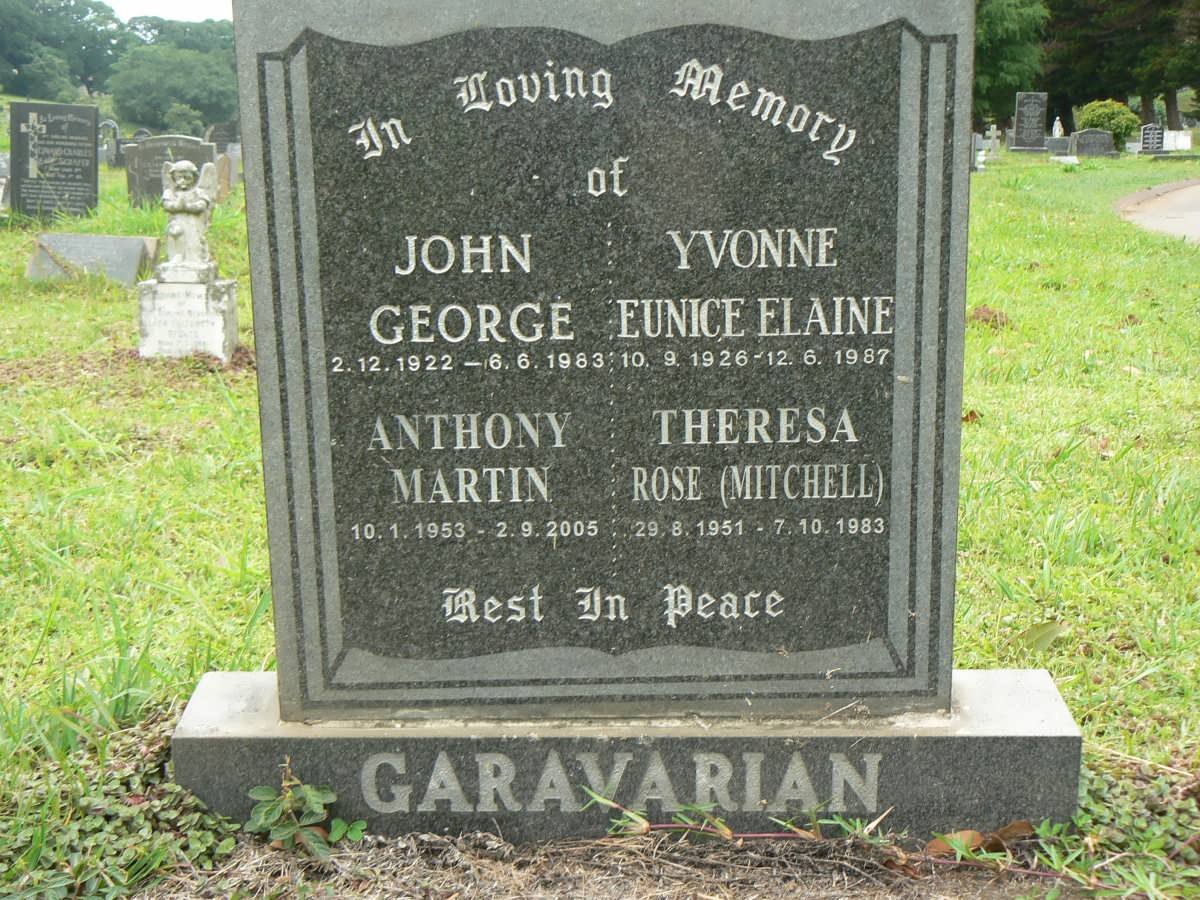 GARAVARIAN John George 1922-1983 &amp; Yvonne Eunice Elaine 1926-1987