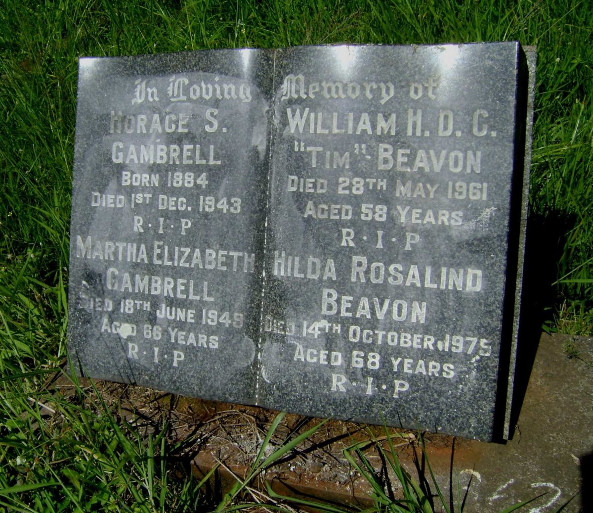GAMBRELL Horace S. 1884-1943 &amp; Martha Elizabeth -1949 :: BEAVON William H.D.C. -1961 &amp; Hilda Rosalind -1975