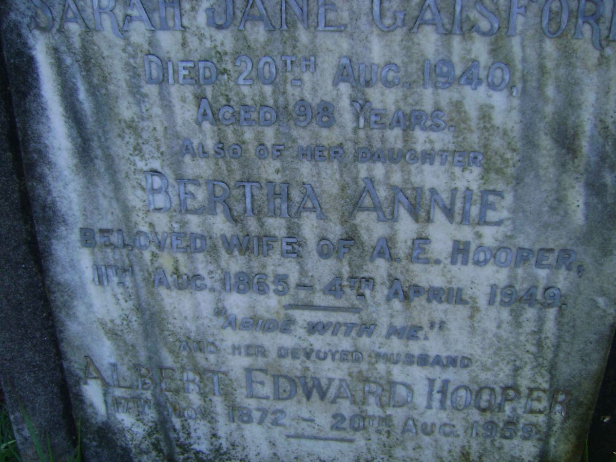 GAISFORD Sarah Jane -1940 :: HOOPER Albert Edward 1872-1959 &amp; Bertha Annie 1865-1949