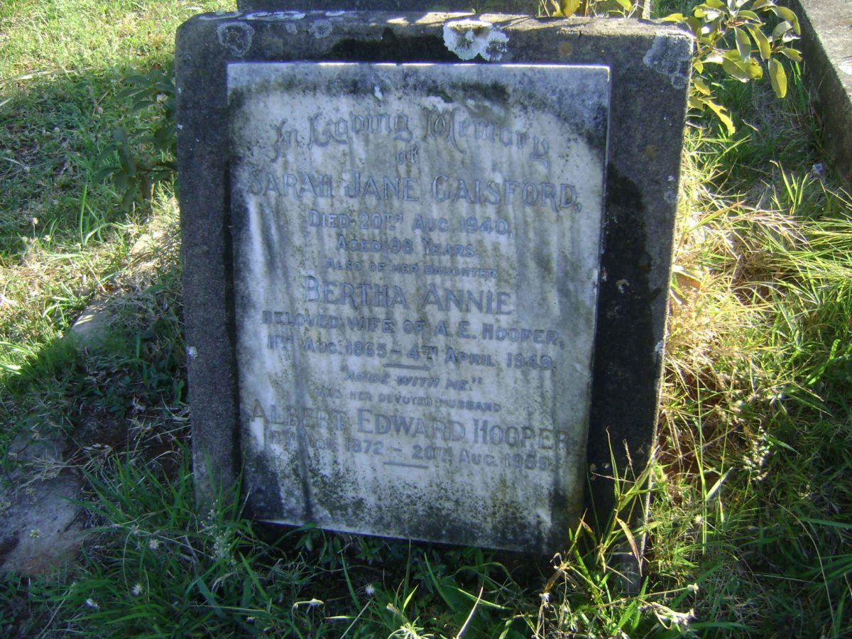 GAISFORD Sarah Jane -1940 :: HOOPER Albert Edward 1872-1959 &amp; Bertha Annie 1865-1949