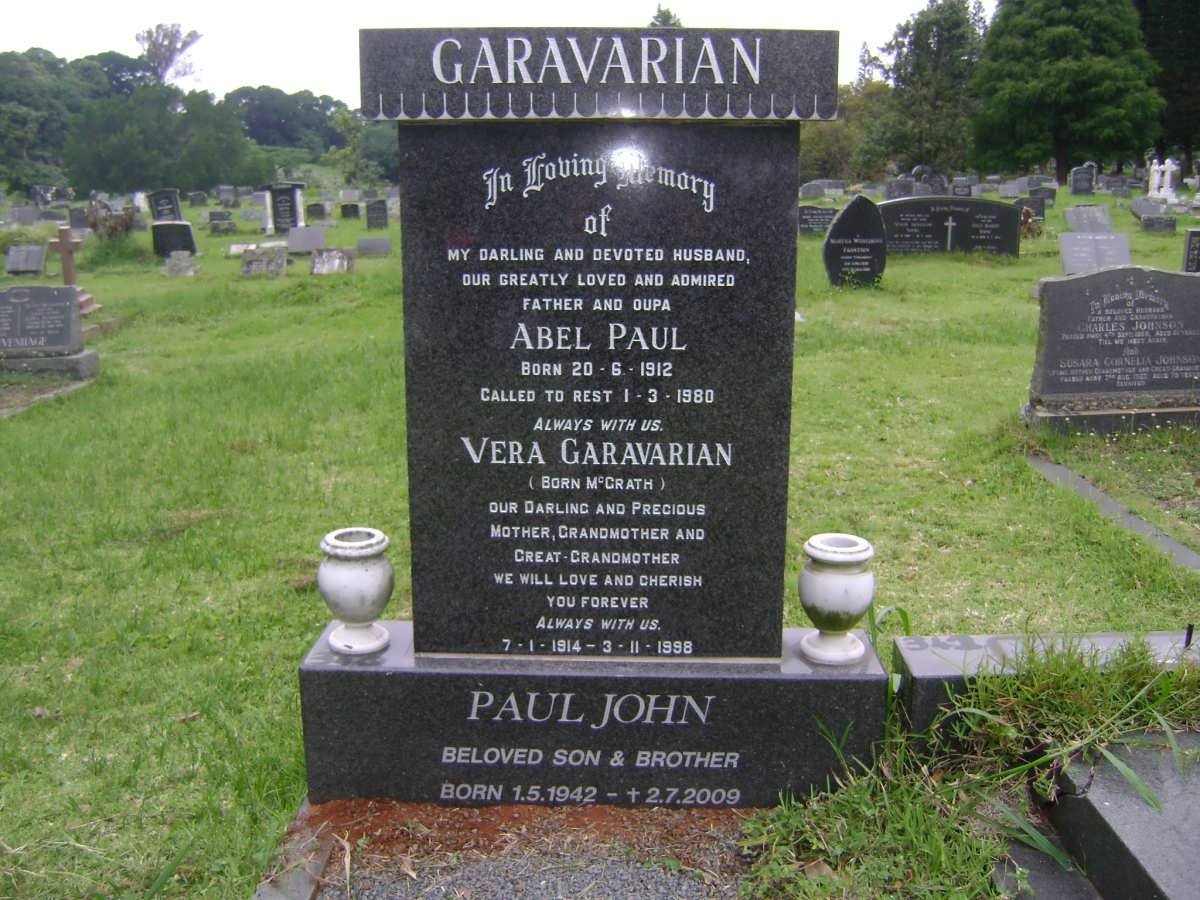 GARAVARIAN Abel Paul 1912-1980 &amp; Vera McGRATH 1914-1998 :: GARAVARIAN Paul John 1942-2009