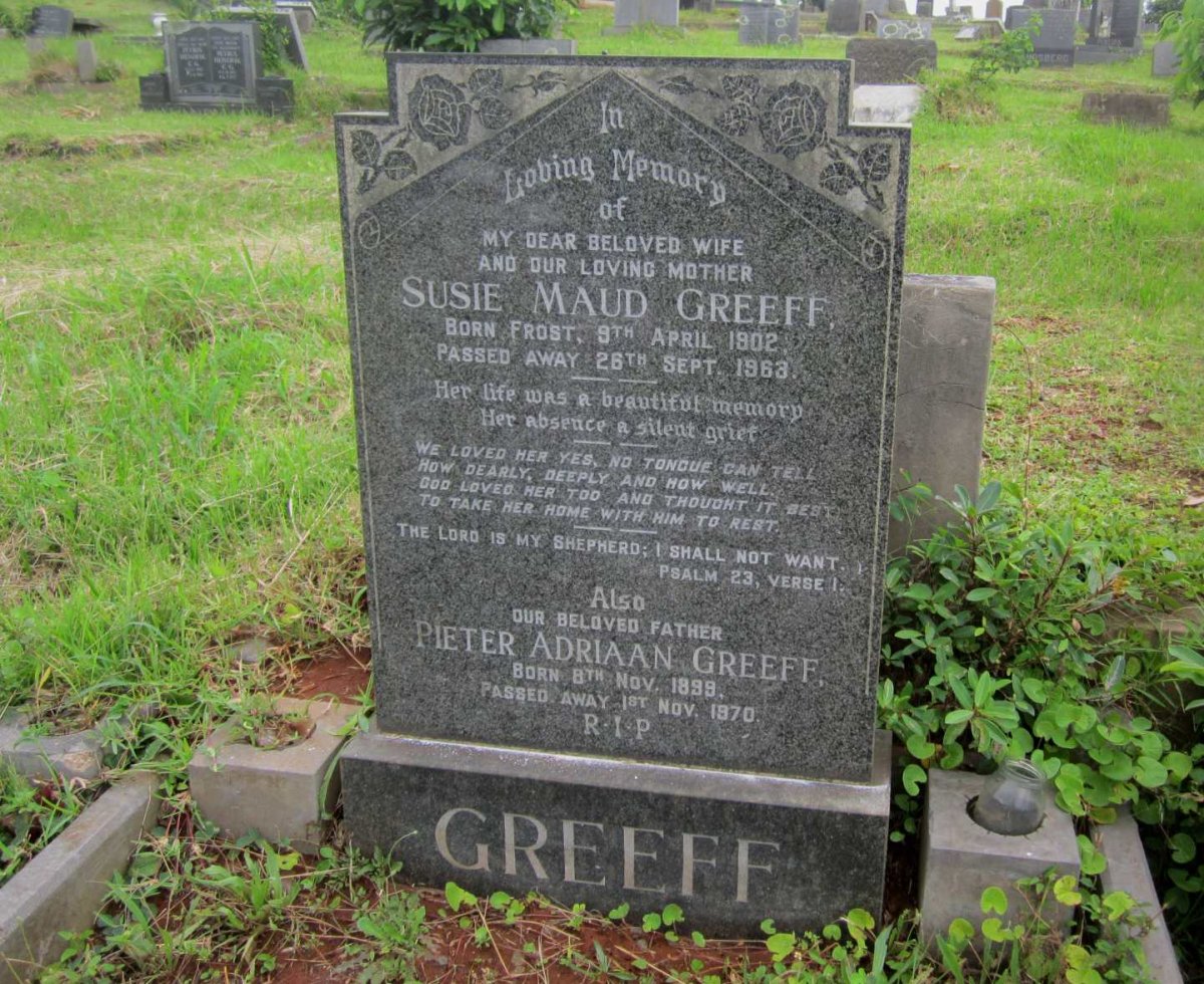 GREEFF Pieter Adriaan 1899-1970 &amp; Susie Maud FROST 1902-1963