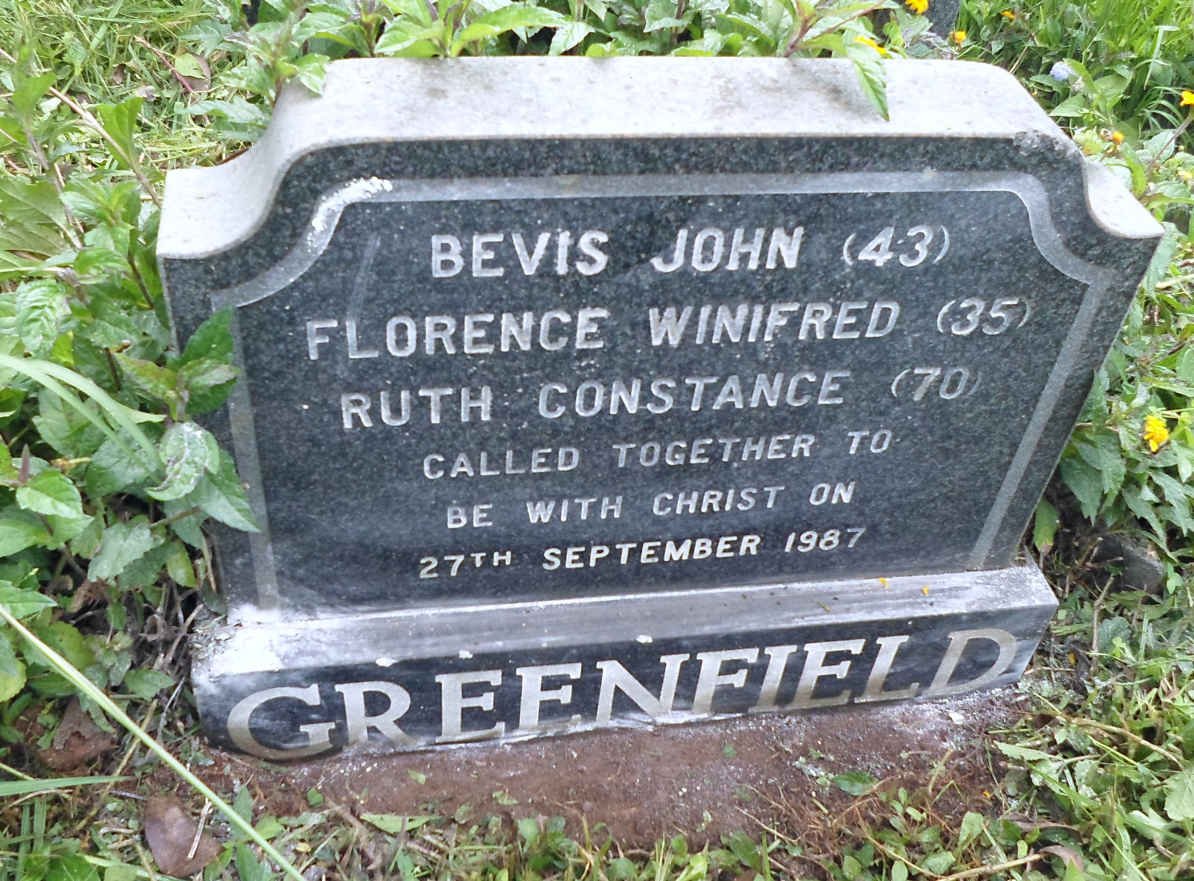 GREENFIELD Bevis John -1987 :: GREENFIELD Florence Winifred -1987 :: GREENFIELD Ruth Constance -1987