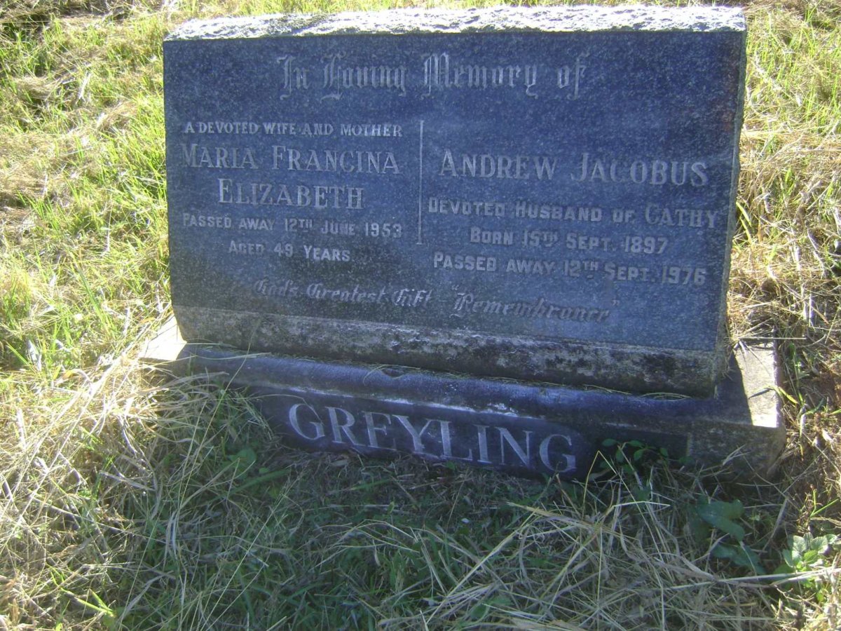 GREYLING Andrew Jacobus 1897-1976 &amp; Maria Francina Elizabeth -1953