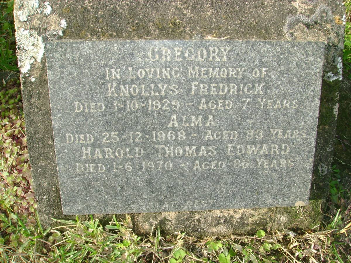 GREGORY Harold Thomas Edward -1970 &amp; Alma -1968 :: GREGORY Knollys Fredrick -1929