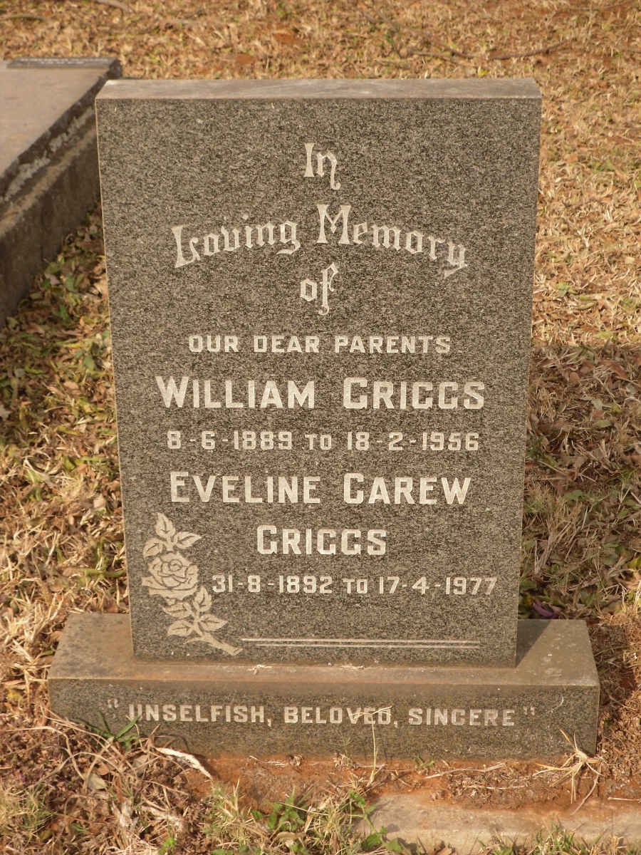 GRIGGS William 1889-1956 &amp; Eveline Carew 1892-1977