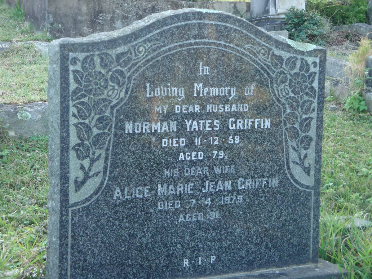 GRIFFIN Norman Yates -1958 &amp; Alice Marie Jean -1979