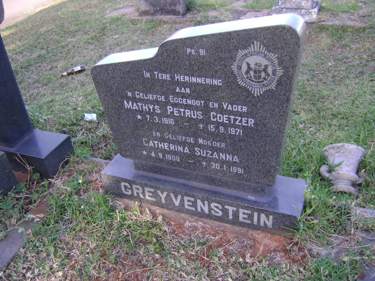 GREYVENSTEIN Mathys Petrus Coetzer 1916-1971 &amp; Catherina Suzanna 1908-1991
