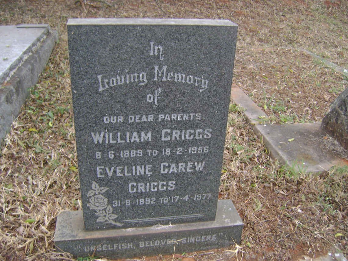GRIGGS William 1889-1956 &amp; Eveline Carew 1892-1977
