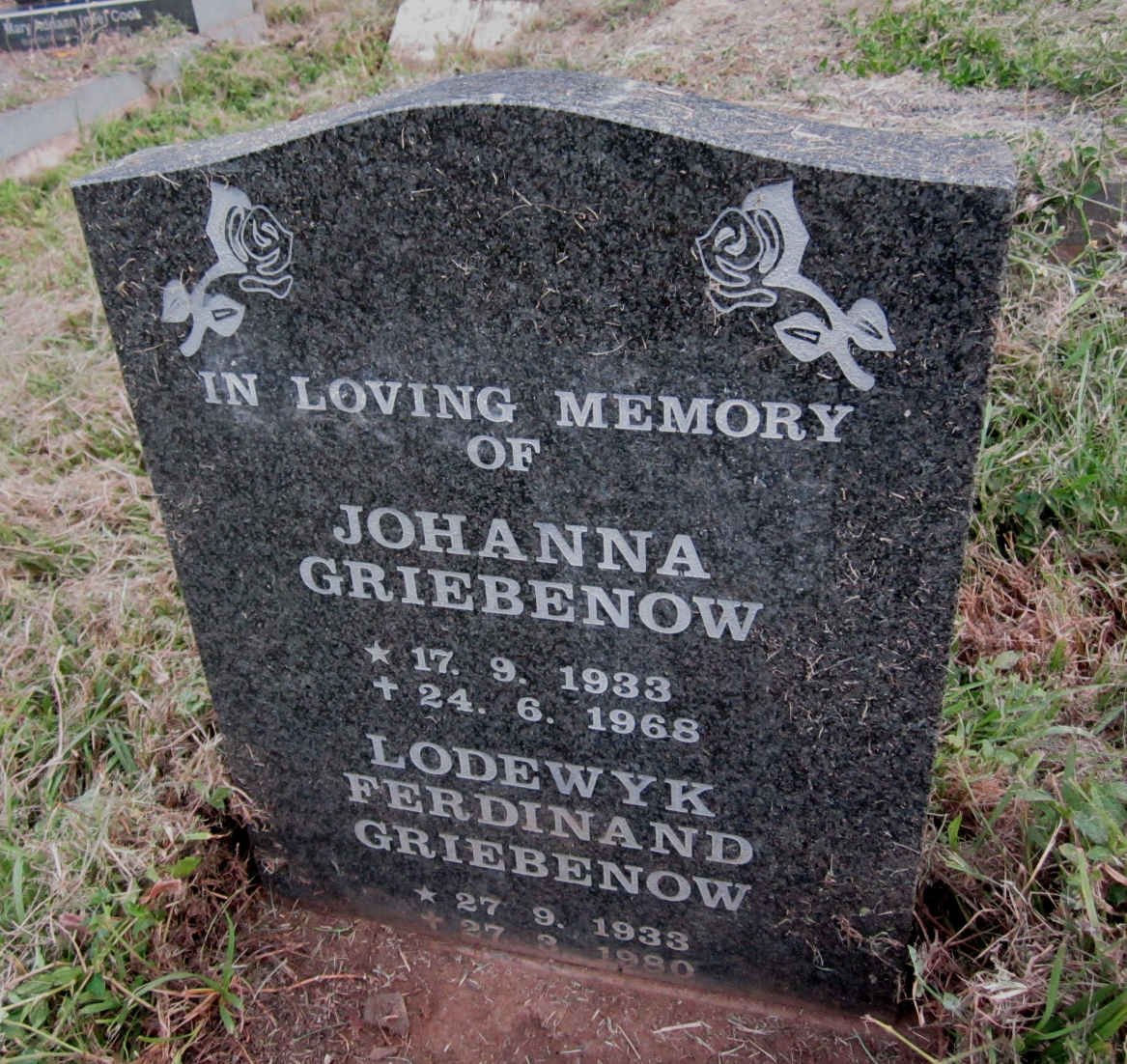 GRIEBENOW Lodewyk Ferdinand 1933-1980 &amp; Johanna 1933-1968