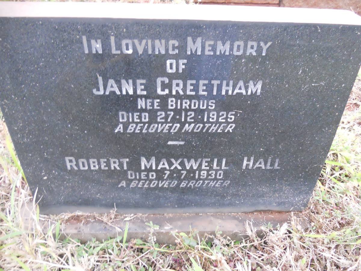 GREETHAM Jane nee BIRDUS -1925 :: HALL Robert Maxwell -1930