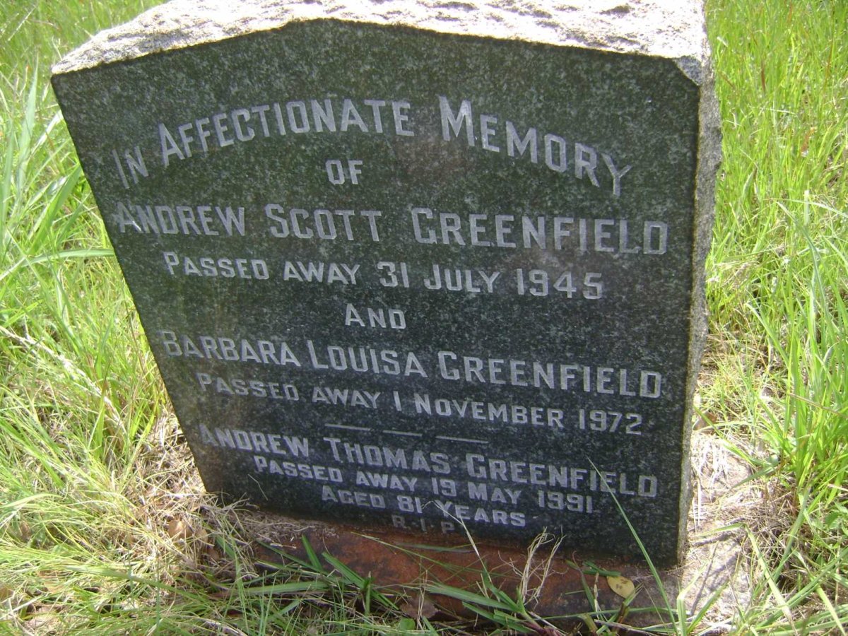 GREENFIELD Andrew Scott -1945 &amp; Barbara Louisa -1972 :: GREENFIELD Andrew Thomas -1991