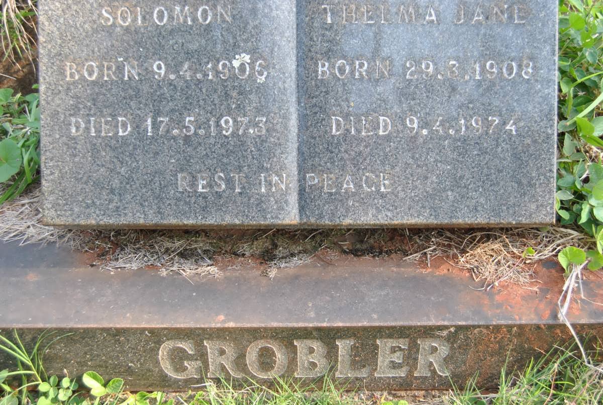 GROBLER Solomon 1906-1973 &amp; Thelma Jane 1908-1974