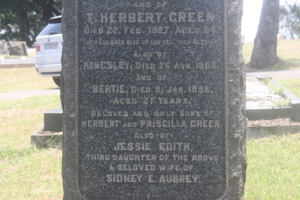 GREEN T. Herbert -1927 &amp; Priscilla Kingsley -1924 :: GREEN Kingsley -1868 :: GREEN Bertie -1898 :: AUBREY Jessie Edith