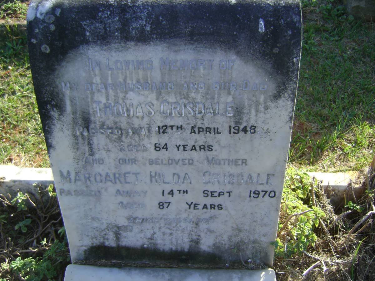 GRISDALE Thomas -1948 &amp; Margaret Hilda -1970