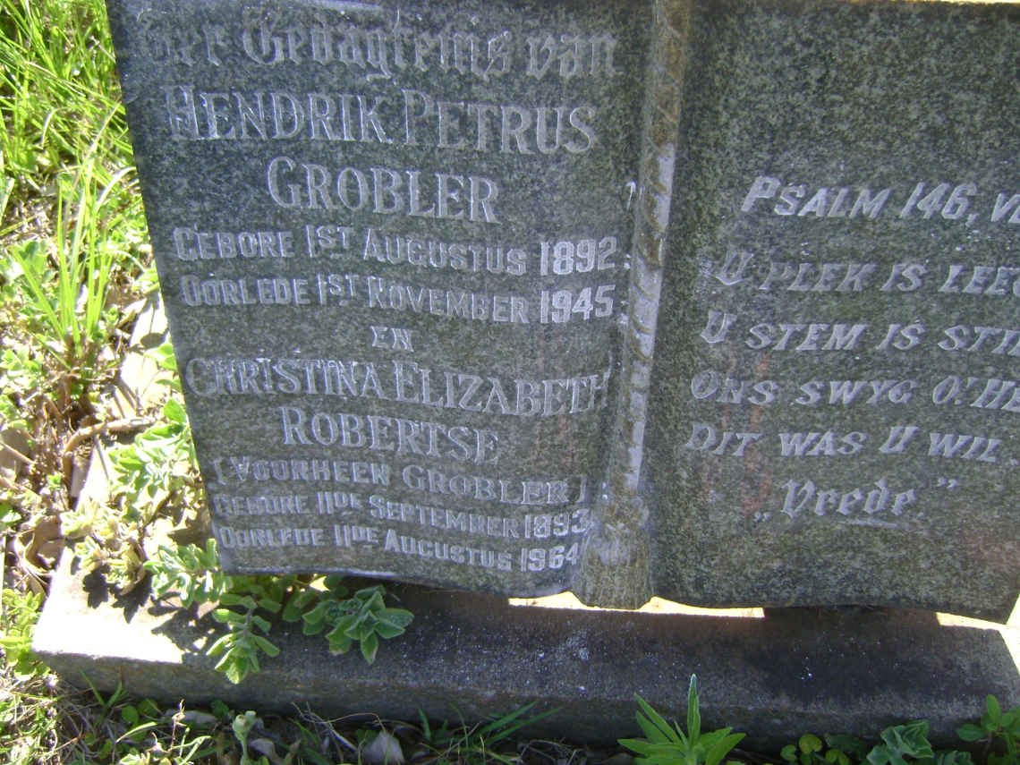 GROBLER Hendrik Petrus 1892-1945 &amp; Christina Elizabeth ROBERTSE 1893-1964