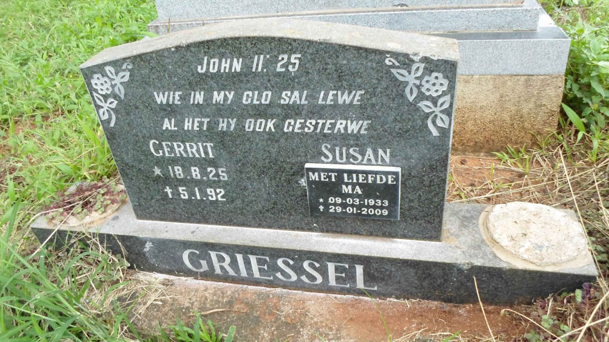 GRIESSEL Gerrit 1925-1992 &amp; Susan 1933-2009