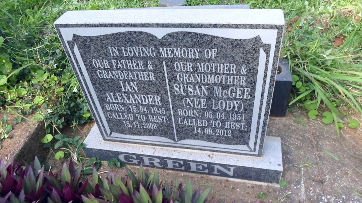 GREEN Ian Alexander 1945-2009 &amp; Susan McGEE nee LODY 1951-2012