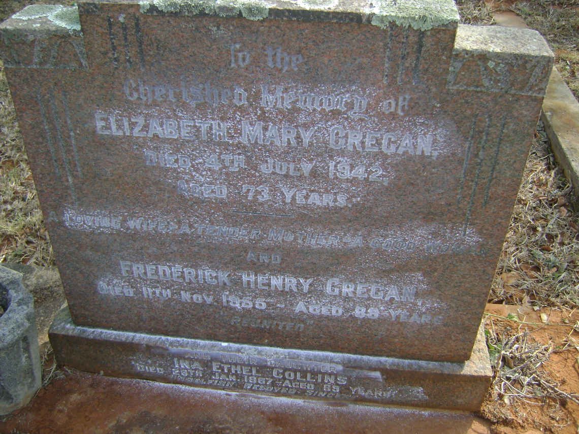 GREGAN Frederick Henry -1966 &amp; Elizabeth Mary -1942 :: COLLINS Ina Ethel -1967