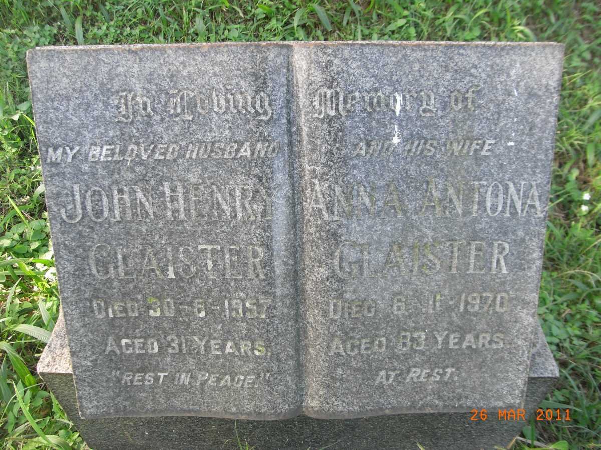 GLAISTER John Henry -1957 &amp; Anna Antona -1970