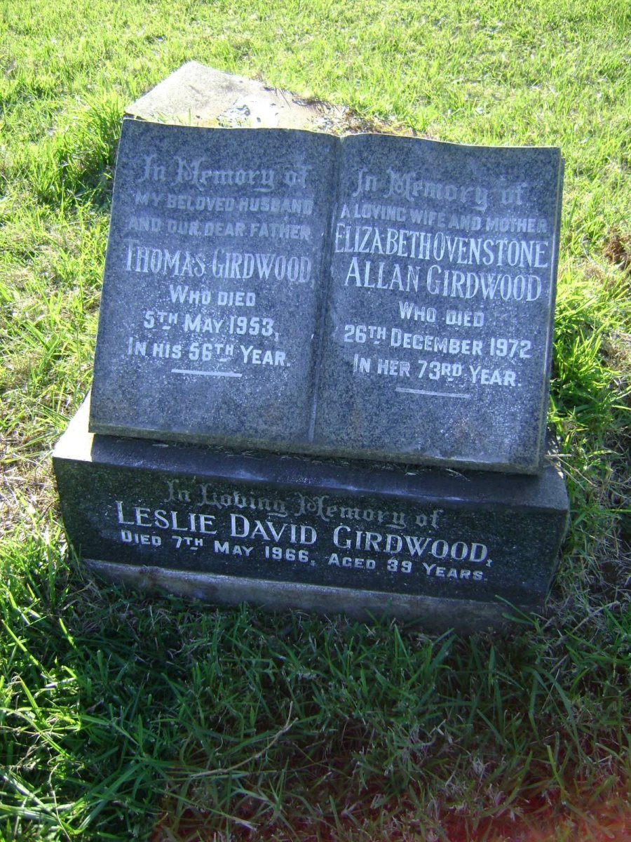 GIRDWOOD Thomas -1953 &amp; Elizabeth Ovenstone ALLAN -1972 :: GIRDWOOD Leslie David -1966