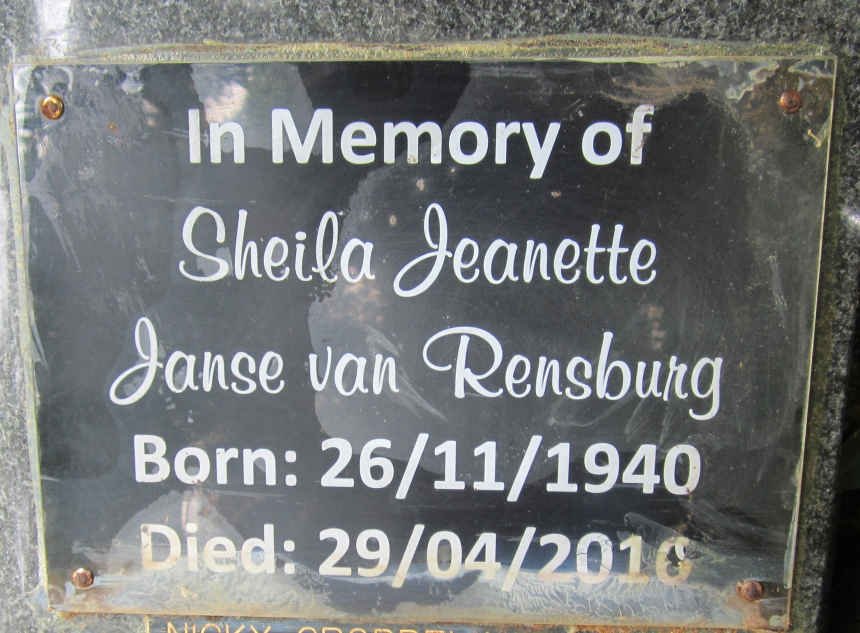 RENSBURG Sheila Jeanette, Janse van 1940-2016