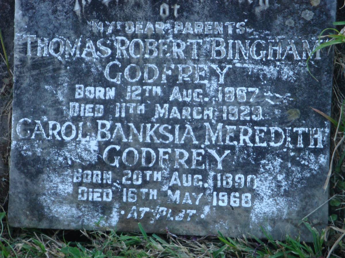 GODFREY Thomas Robert Bingham 1867-1929 &amp; Carol Banksia Meredith 1890-1968