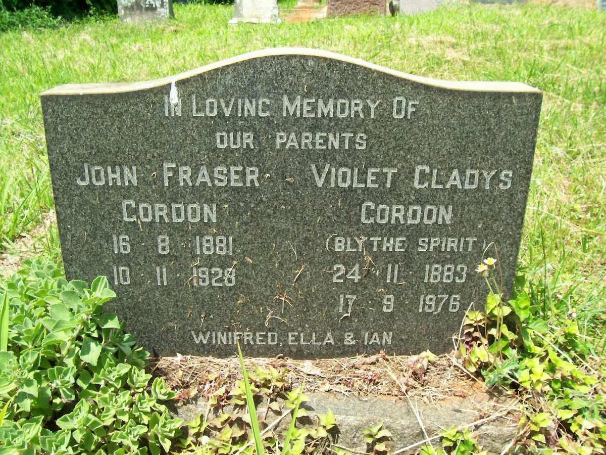 GORDON John Fraser 1881-1928 &amp; Violet Gladys 1883-1976