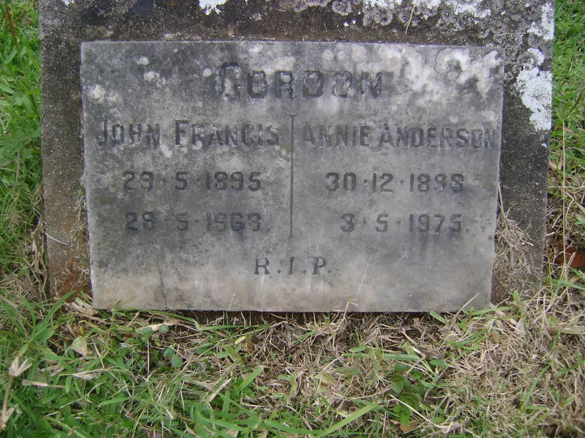 GORDON John Francis 1895-1968 &amp; Annie Anderson 1895-1975