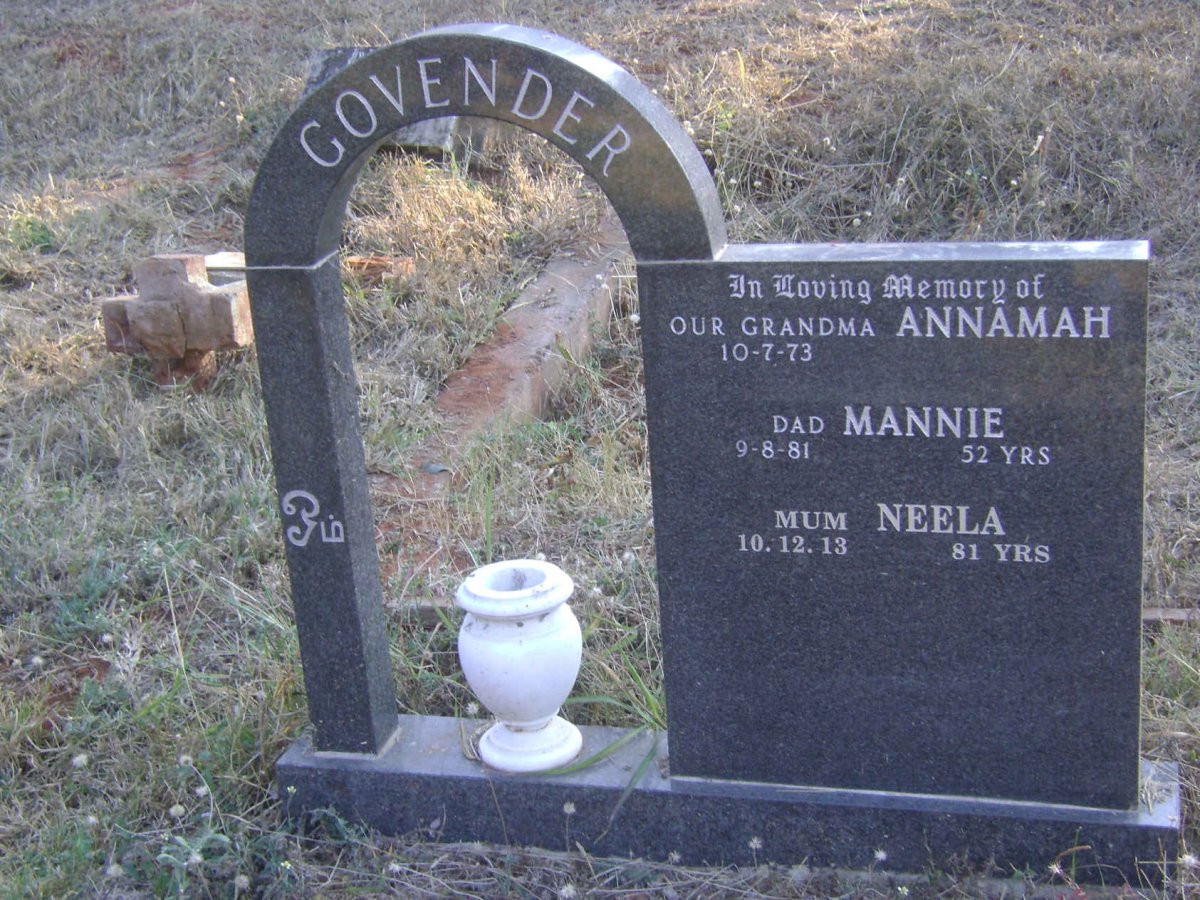 GOVENDER Annamah -1973 :: GOVENDER Mannie -1981 &amp; Neela -2013