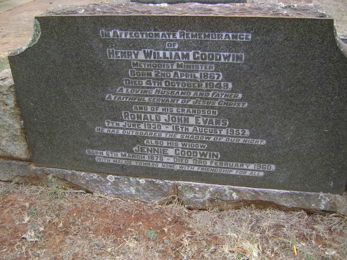 GOODWIN Henry William 1867-1947 &amp; Jennie 1878-1960 :: EVANS Ronald John 1930-1952