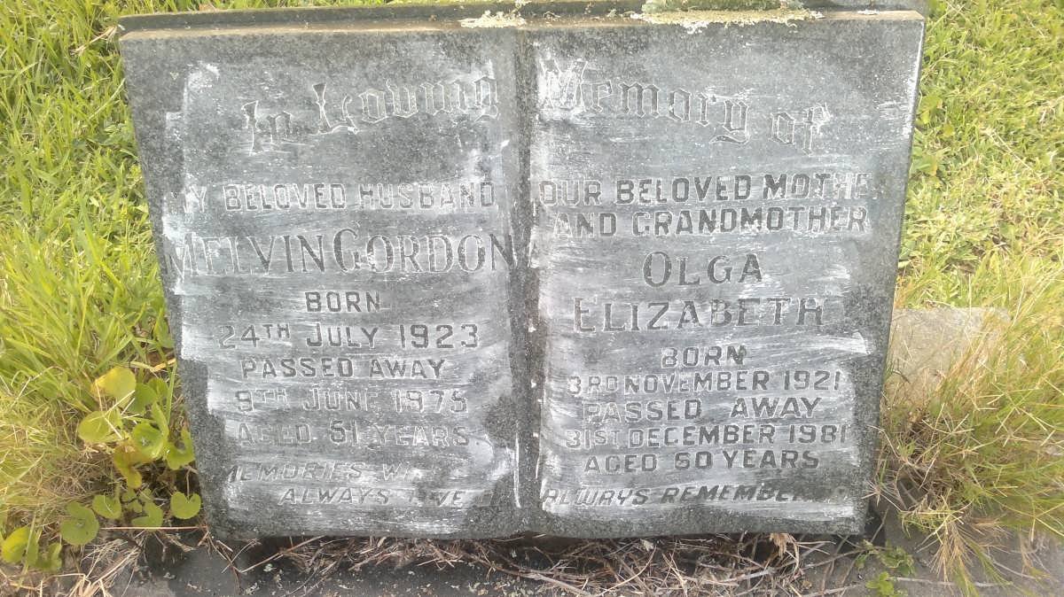 GORDON Melvin 1923-1975 &amp; Olga Elizabeth 1921-1981