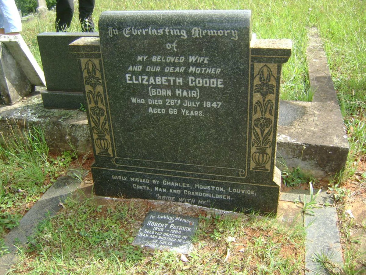 GOODE Elizabeth nee HAIR -1947 :: PATRICK Robert 1898-1994 &amp; Lovice -1975