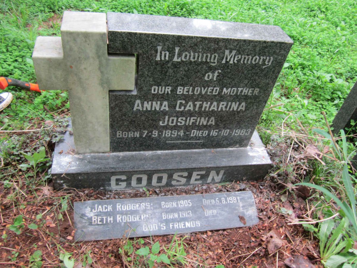 GOOSEN Anna Catharina Josifina 1894-1983 :: RODGERS Jack 1905-1987 &amp; Beth 1913-
