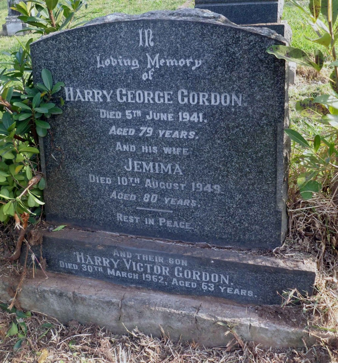 GORDON Harry George -1941 &amp; Jemima -1949 :: GORDON Harry Victor -1962