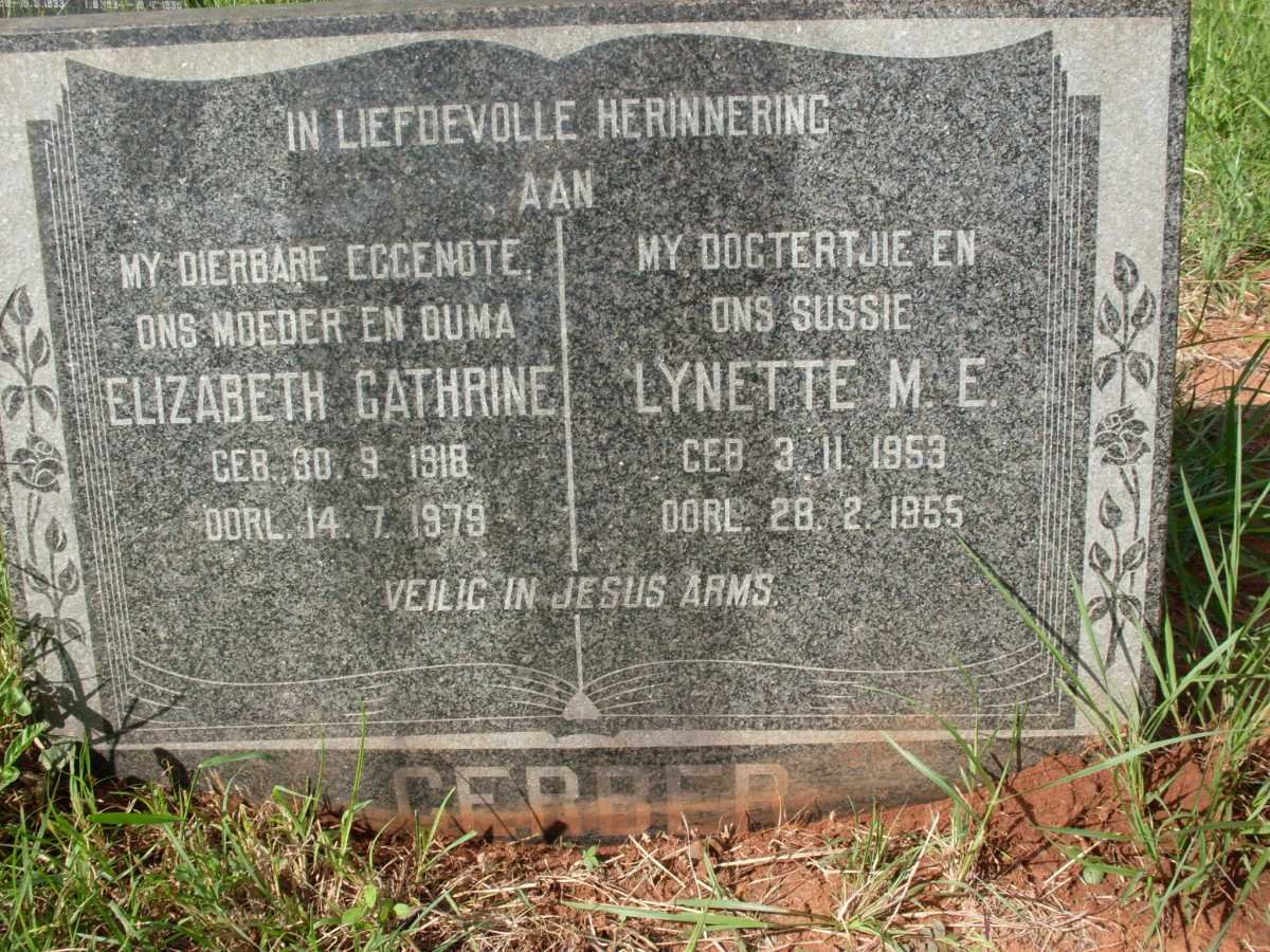 GERBER Elizabeth Cathrine 1918-1979 :: GERBER Lynette M.E. 1953-1955