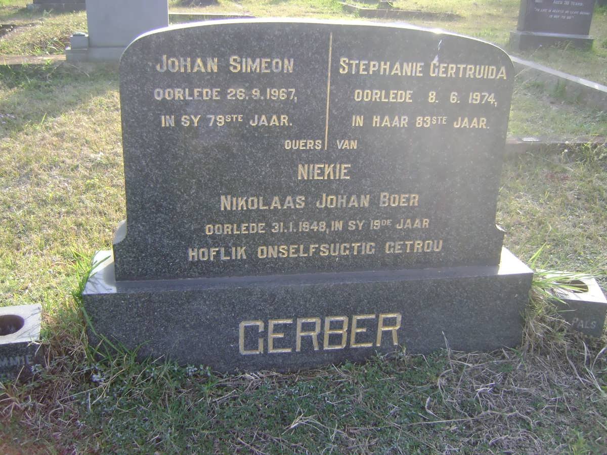 GERBER Johan Simeon -1967 &amp; Stephanie Gertruida -1974 :: GERBER Nikolaas Johan Boer -1948
